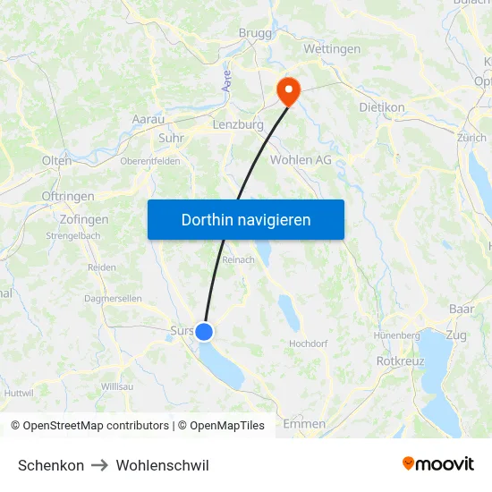 Schenkon to Wohlenschwil map