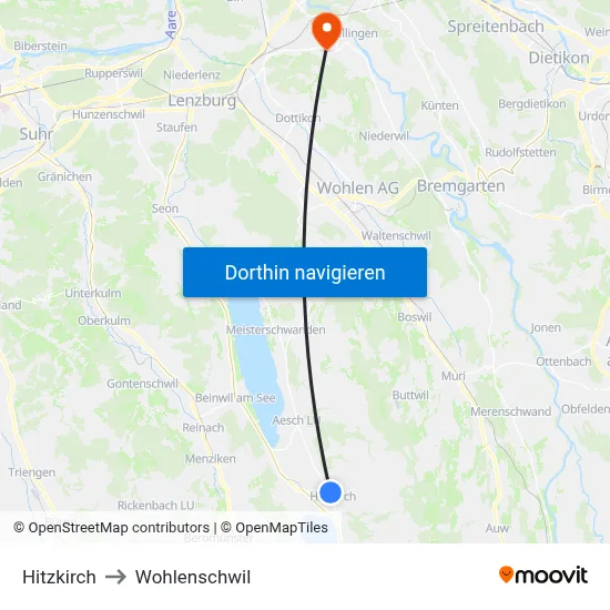 Hitzkirch to Wohlenschwil map