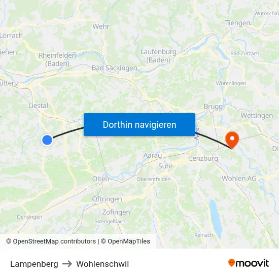 Lampenberg to Wohlenschwil map