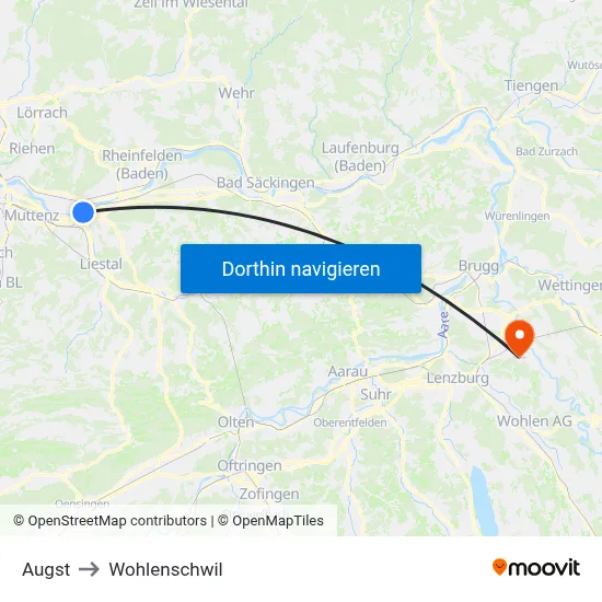 Augst to Wohlenschwil map