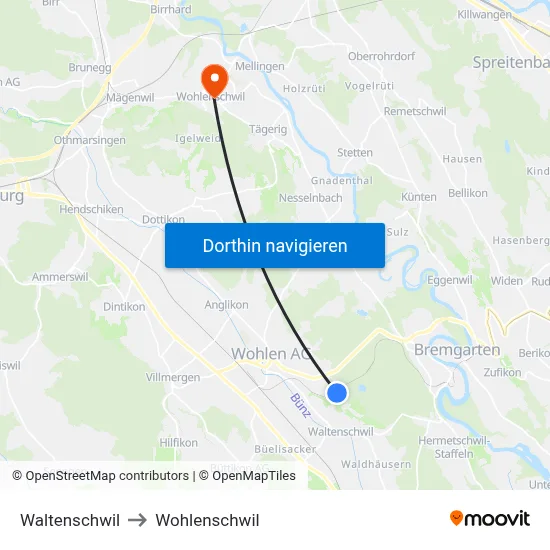 Waltenschwil to Wohlenschwil map