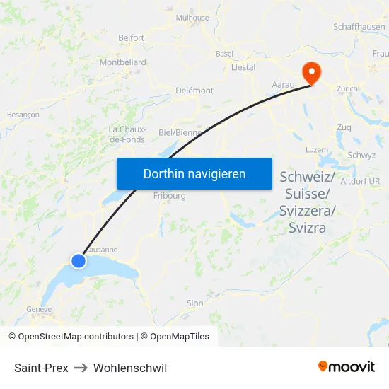 Saint-Prex to Wohlenschwil map
