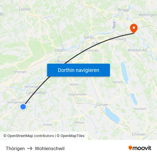 Thörigen to Wohlenschwil map