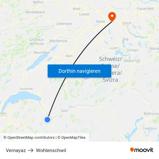 Vernayaz to Wohlenschwil map