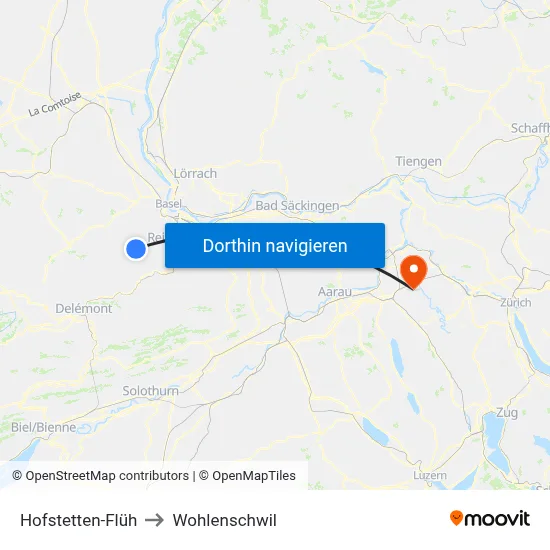Hofstetten-Flüh to Wohlenschwil map