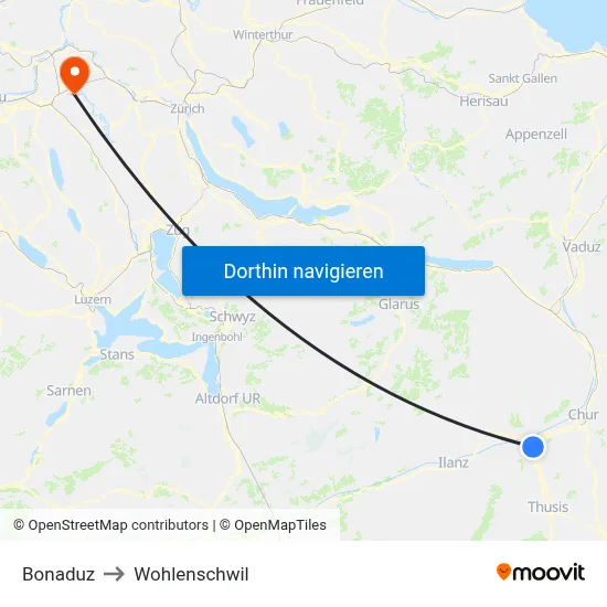 Bonaduz to Wohlenschwil map