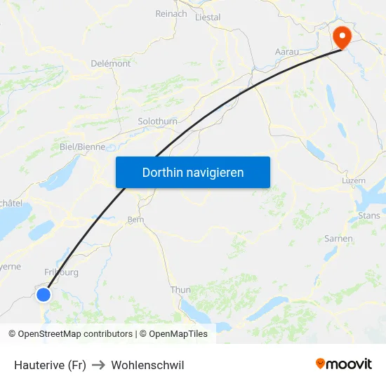 Hauterive (Fr) to Wohlenschwil map