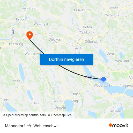 Männedorf to Wohlenschwil map