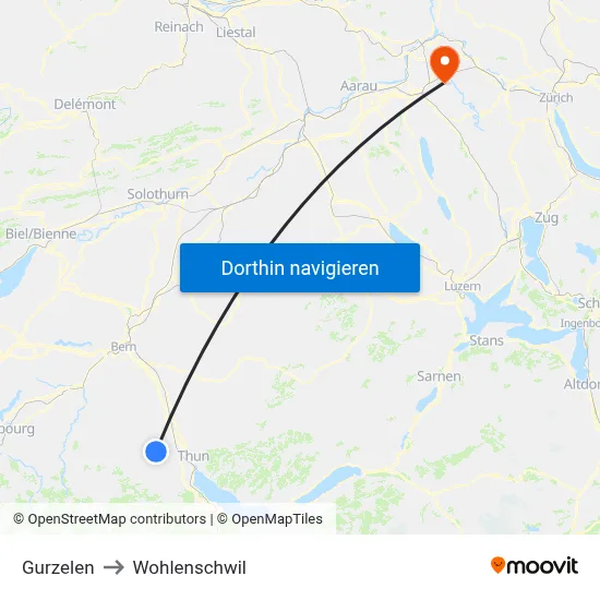 Gurzelen to Wohlenschwil map