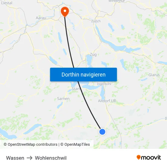 Wassen to Wohlenschwil map