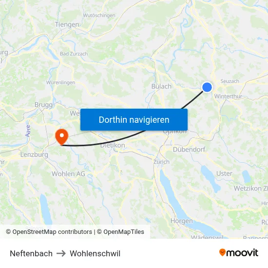 Neftenbach to Wohlenschwil map