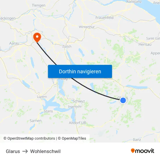 Glarus to Wohlenschwil map