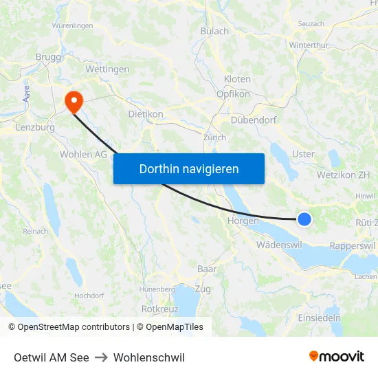 Oetwil AM See to Wohlenschwil map