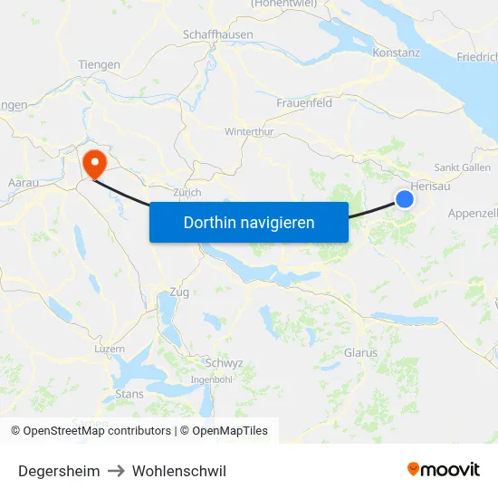 Degersheim to Wohlenschwil map