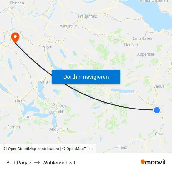 Bad Ragaz to Wohlenschwil map