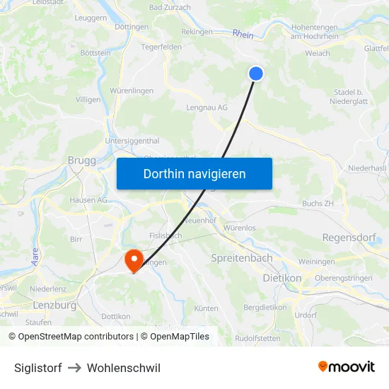 Siglistorf to Wohlenschwil map