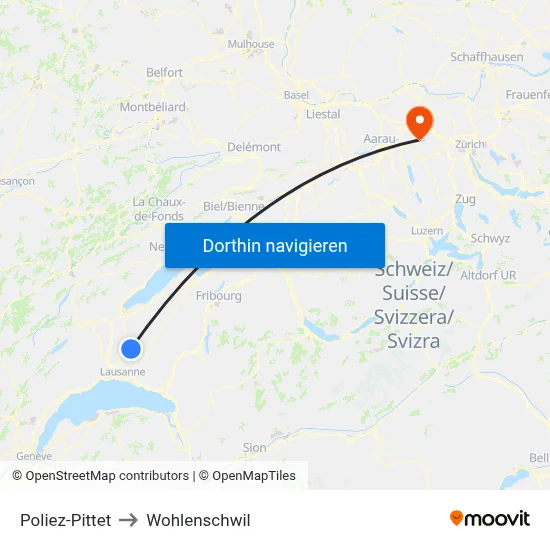 Poliez-Pittet to Wohlenschwil map