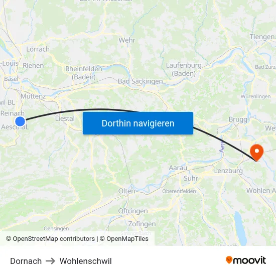 Dornach to Wohlenschwil map