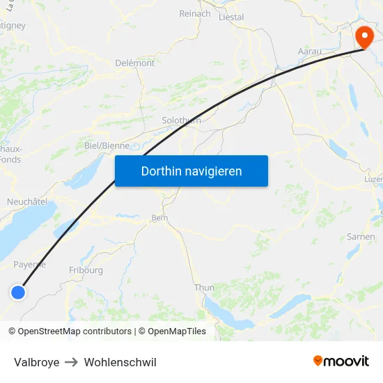 Valbroye to Wohlenschwil map