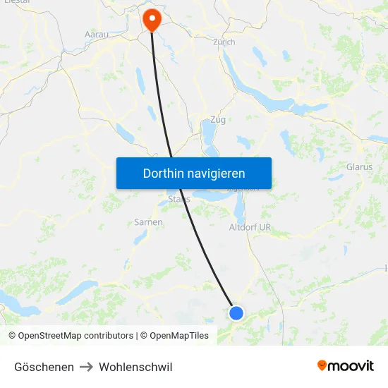 Göschenen to Wohlenschwil map