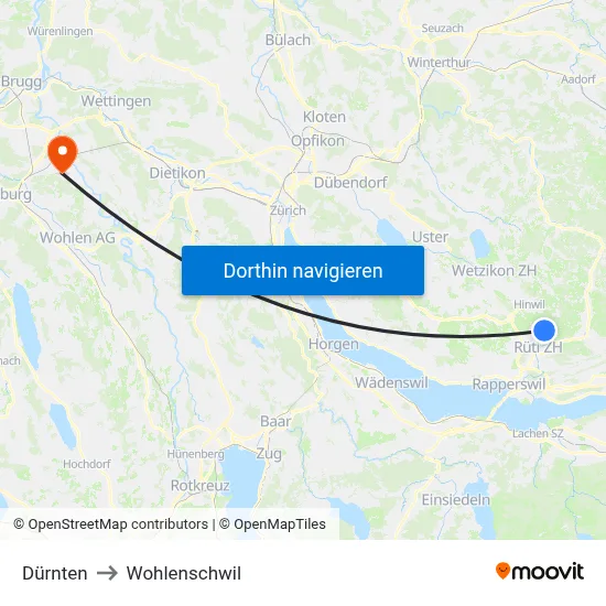 Dürnten to Wohlenschwil map