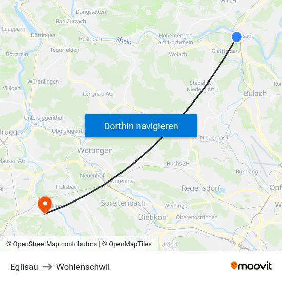 Eglisau to Wohlenschwil map
