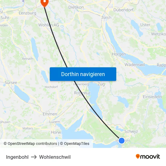 Ingenbohl to Wohlenschwil map