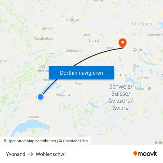 Yvonand to Wohlenschwil map