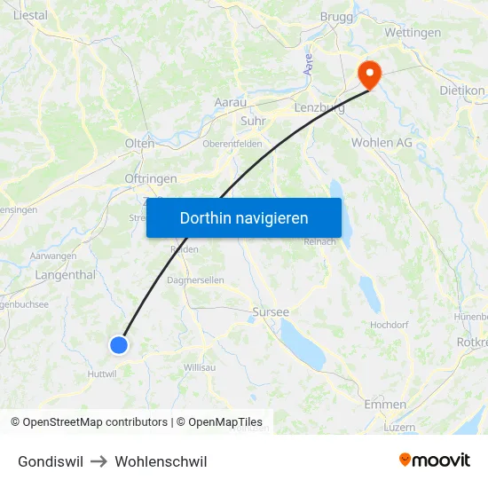 Gondiswil to Wohlenschwil map