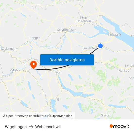Wigoltingen to Wohlenschwil map