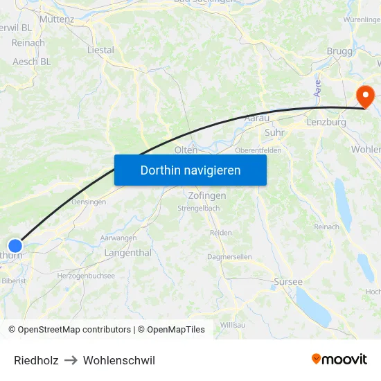 Riedholz to Wohlenschwil map