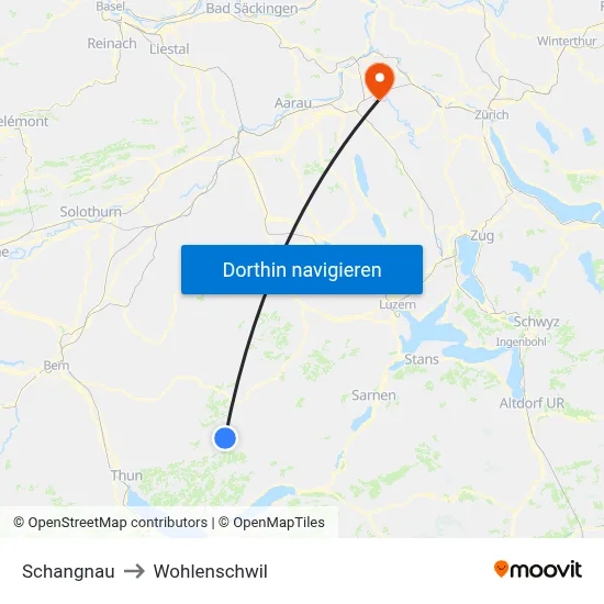 Schangnau to Wohlenschwil map