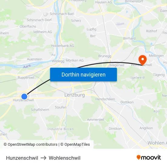 Hunzenschwil to Wohlenschwil map