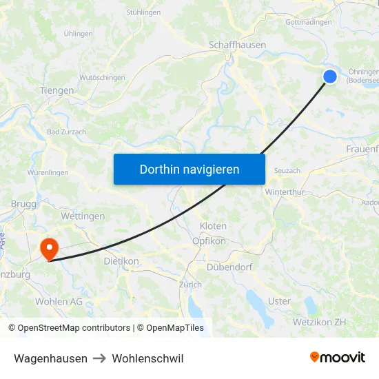 Wagenhausen to Wohlenschwil map