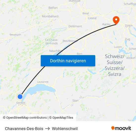 Chavannes-Des-Bois to Wohlenschwil map