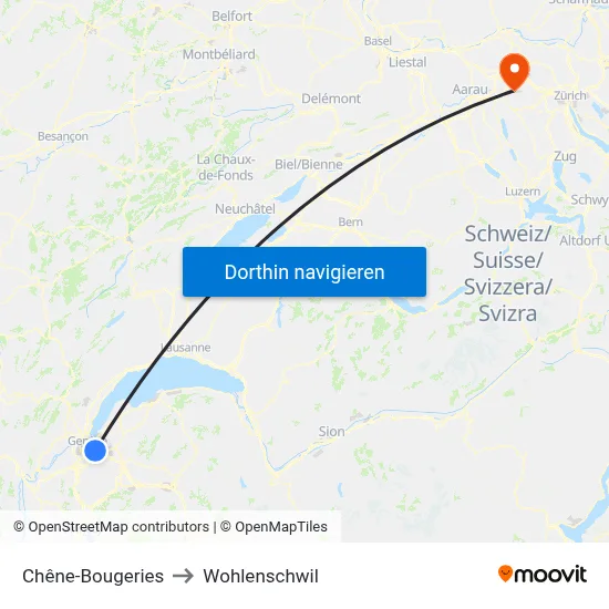 Chêne-Bougeries to Wohlenschwil map
