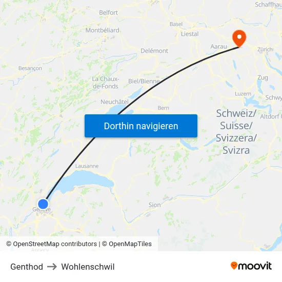 Genthod to Wohlenschwil map