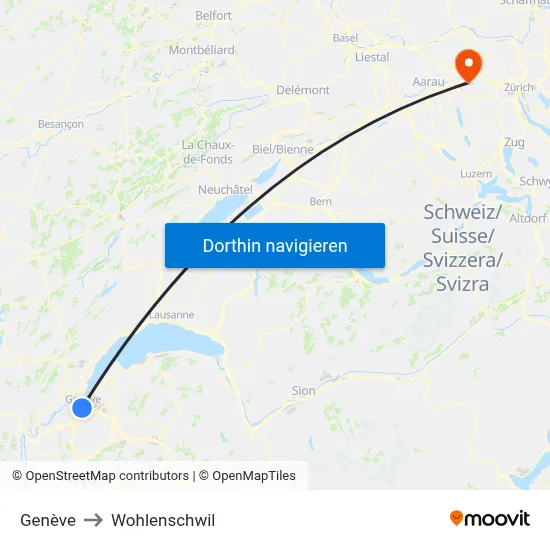 Genève to Wohlenschwil map