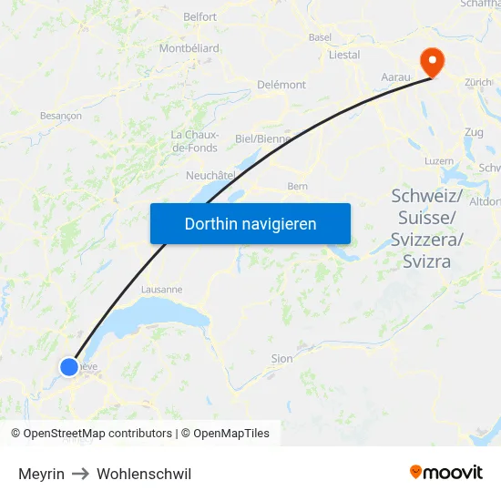 Meyrin to Wohlenschwil map