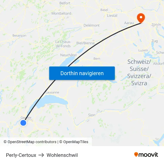 Perly-Certoux to Wohlenschwil map