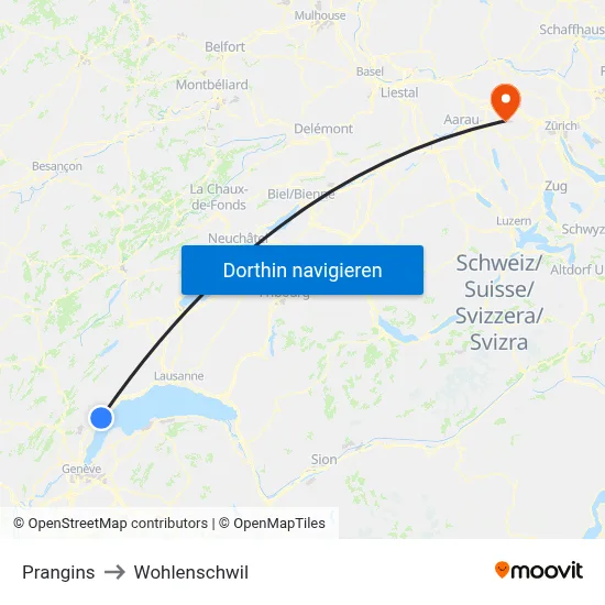 Prangins to Wohlenschwil map