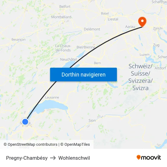 Pregny-Chambésy to Wohlenschwil map