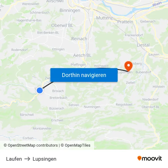 Laufen to Lupsingen map