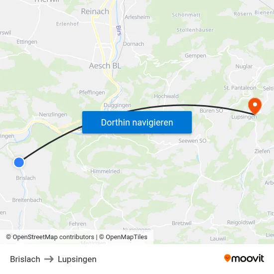 Brislach to Lupsingen map