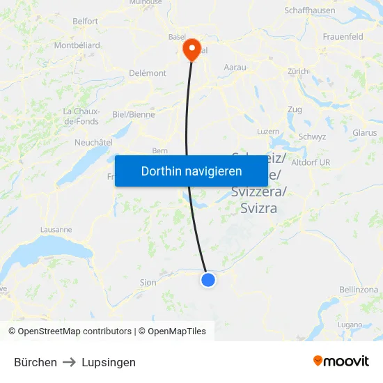 Bürchen to Lupsingen map