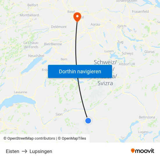 Eisten to Lupsingen map