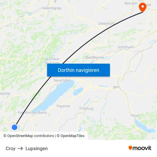 Croy to Lupsingen map