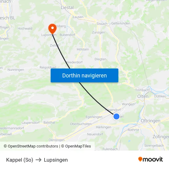 Kappel (So) to Lupsingen map