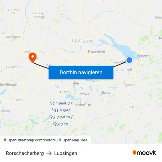 Rorschacherberg to Lupsingen map