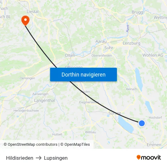 Hildisrieden to Lupsingen map